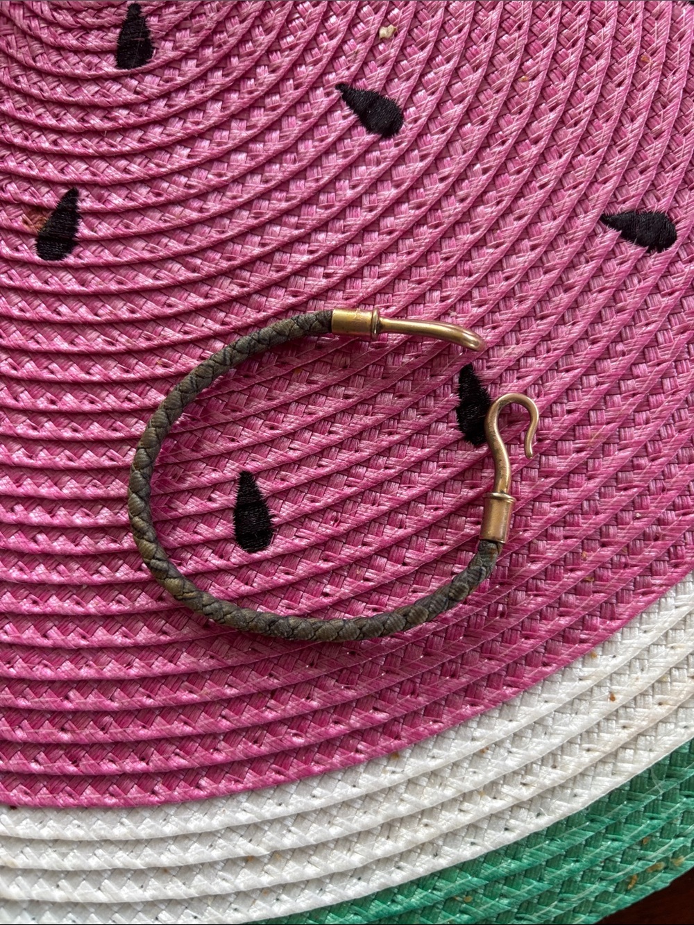 Hermes Braided Leather Hook Bracelet in Olive with Rose Gold-Tone Hardware